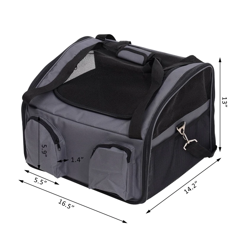 PawHut 18” Deluxe Pet Booster Seat Collapsible Dog Carrier With Storage Pockets – Grey