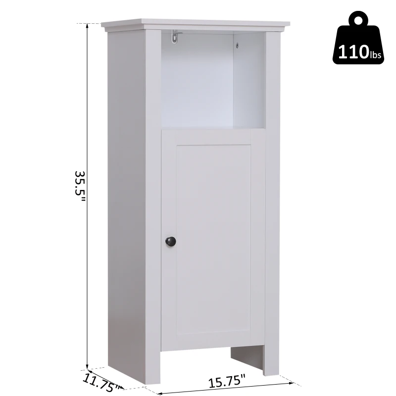 HomCom 36" Wooden Compact Modern Bathroom Storage Cabinet with Shelf- White