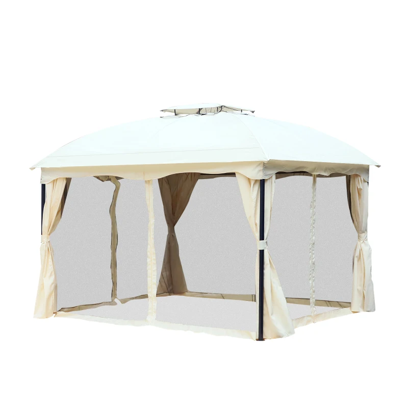 Outsunny 10' x 12' Outdoor Steel 2-Tier Roof Gazebo Pavilion Canopy Tent with Curtains