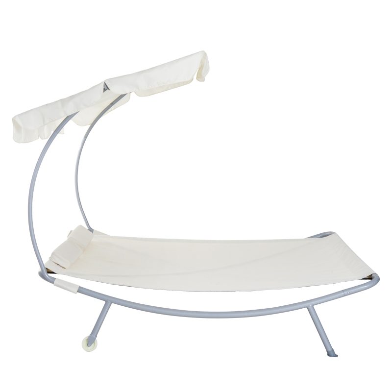 Outsunny Cream White Double Chaise Lounge Hammock Sunbed with Canopy