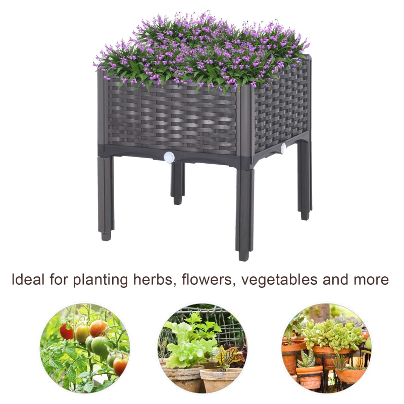 Outsunny Elevated Garden Planter - Durable Plastic Flower Bed for Vegetables, Herbs, and Flowers - Easy Assembly