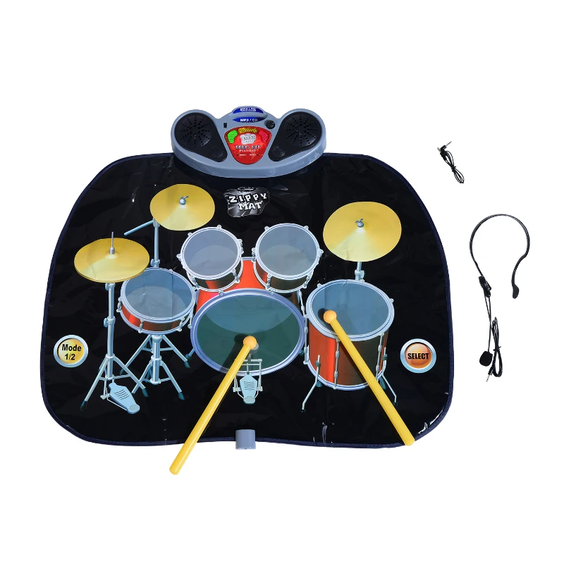 Kids Electronic Drum Set Music Play Mat w/ Touch Sensitive Controls