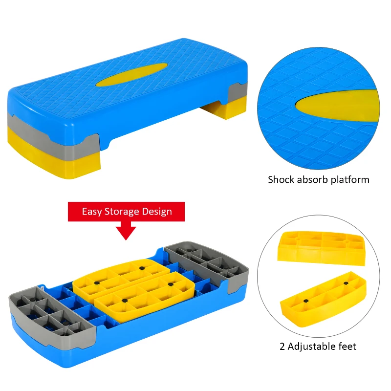 Soozier 27" Adjustable Aerobic Fitness Platform Stepper - Blue/Gray/Yellow
