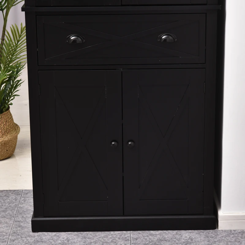HOMCOM 5ft Tall Wood Kitchen Storage Cabinet with Adjustable Shelves, 2 Wood Pantries, Drawer and Sturdy Design - Black