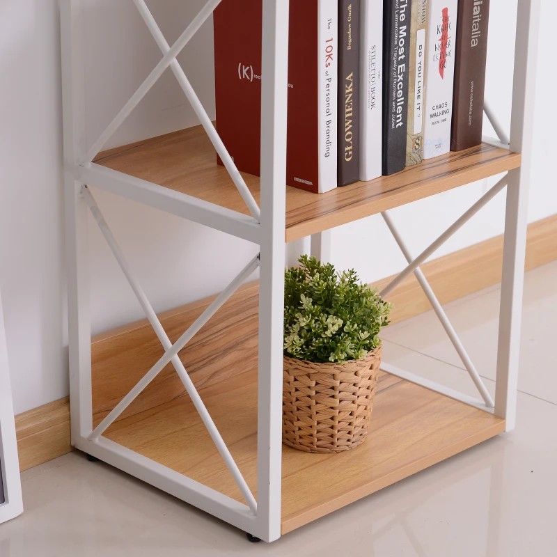 HomCom 3 Tier Wood X-Frame End Table - Light Beech / White