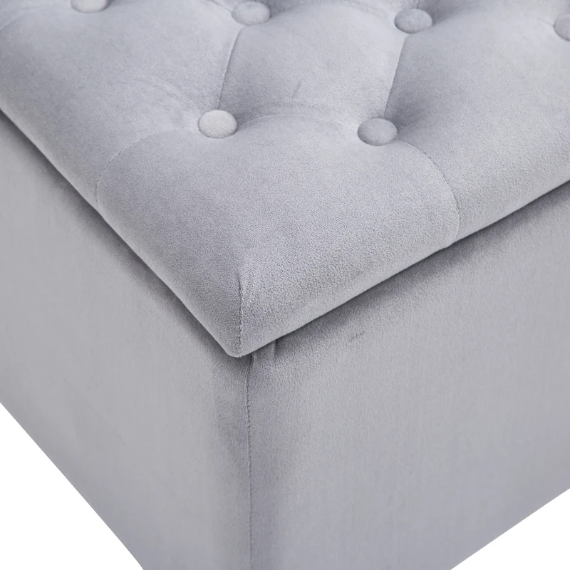 HomCom 3 Piece Microfiber Tufted Storage Bench and Nesting Ottoman Set - Grey