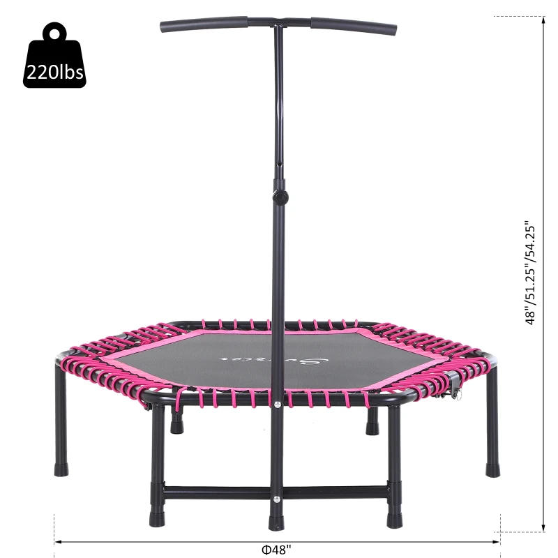 Soozier Easy Store 48-Inch Mini Exercise Kids Trampoline with Handrail Outdoor Bouncer Jumper Adjustable Bar Pink