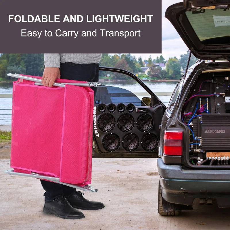 Outsunny Mesh Reclining Lounge Chair Lightweight & Portable Outdoor Chair, Pink, Ultimate Comfort for Patio & Beach