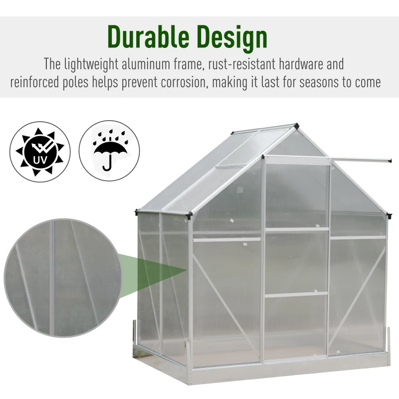 Outsunny Aluminum 4.25' L x 6.25'W x 7.2'H Polycarbonate Portable Walk-In Garden Greenhouse