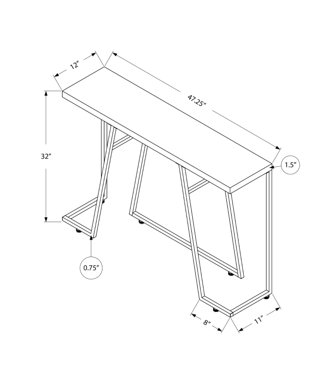 Monarch 48" Contemporary Thick Panel Top Chrome Metal Legs Accent Hall Console Table - Dark Taupe Wood Grain-Look Finish