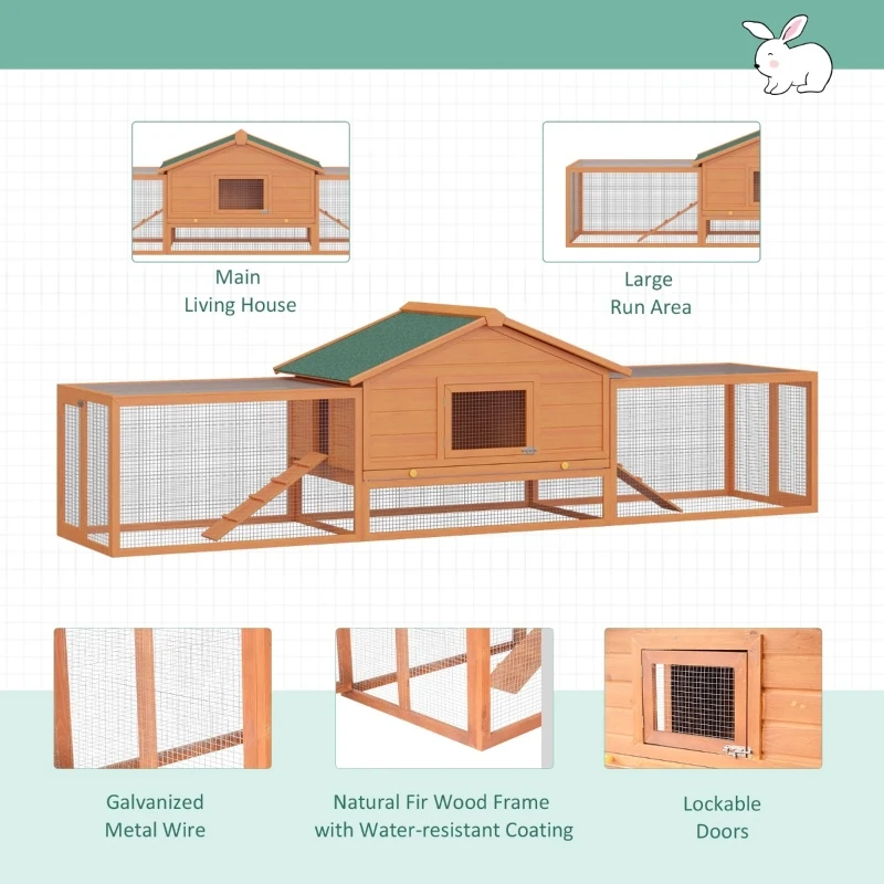 PawHut 2-Story Wooden Rabbit Hutch, Large Pet House with Ramps & Lockable Doors