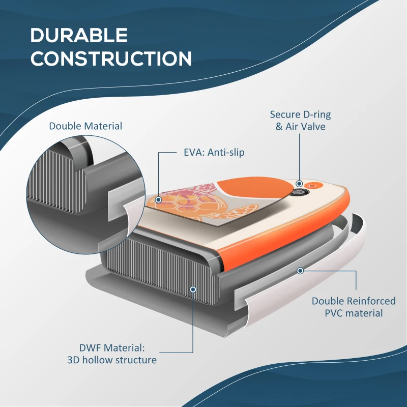 Outsunny Inflatable Paddle Board, Stand Up Paddle Board Adjustable Aluminum Paddle Non-Slip Deck with ISUP Accessories & Carry Bag, 10'5'' x 30" x 6", Orange and Grey