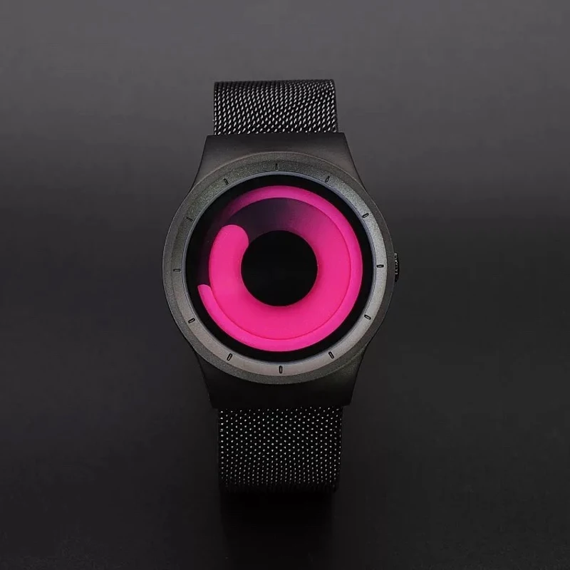 Senors Fashion Rotation Men Watches Vacuum Plating Quartz Sport Watch Men Sports Wristwatch Relogio Masculino--black strap and red dial plate