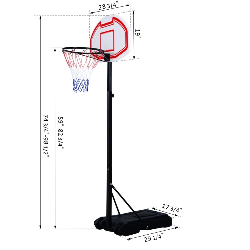 Soozier Outdoor Height Adjustable Portable Junior Basketball Hoop System Moveable Athletic Basketball Stand