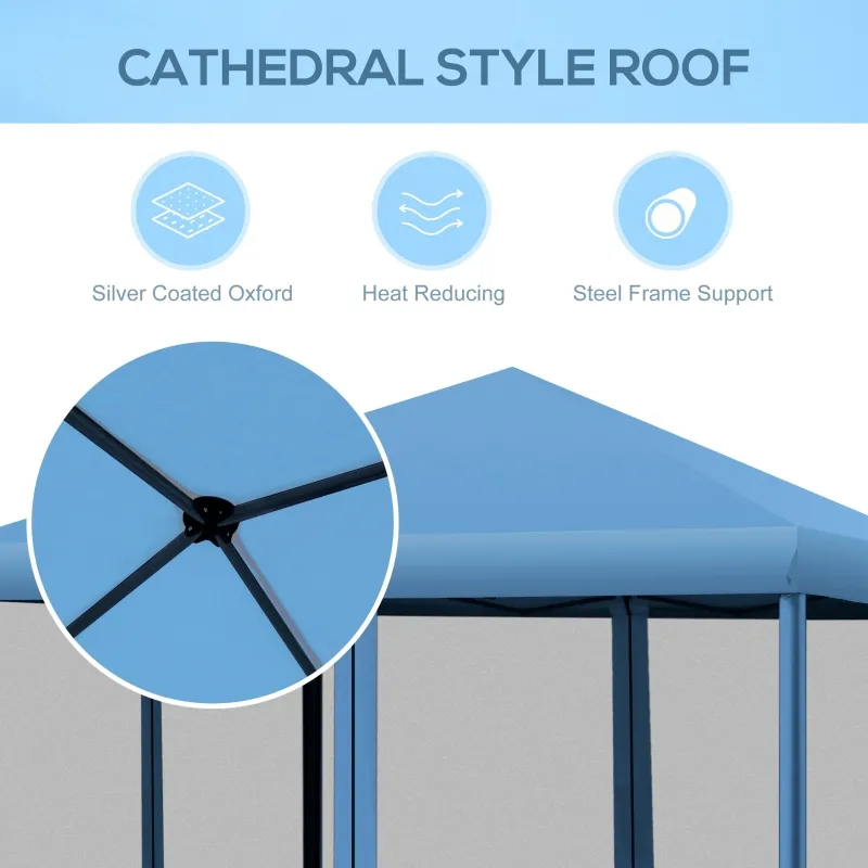 Outsunny 10' x 10' Pop Up Canopy Tent with Netting, Instant Gazebo, Ez up Screen House Room with Carry Bag, Height Adjustable, for Outdoor, Garden, Patio, Light Blue