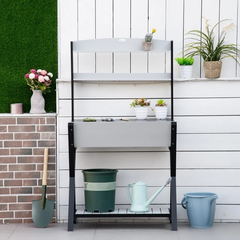 Outsunny Garden Potting Bench Table with Hidden Storage Box, Wood Outdoor Work Station with Open Top and Lower Shelf