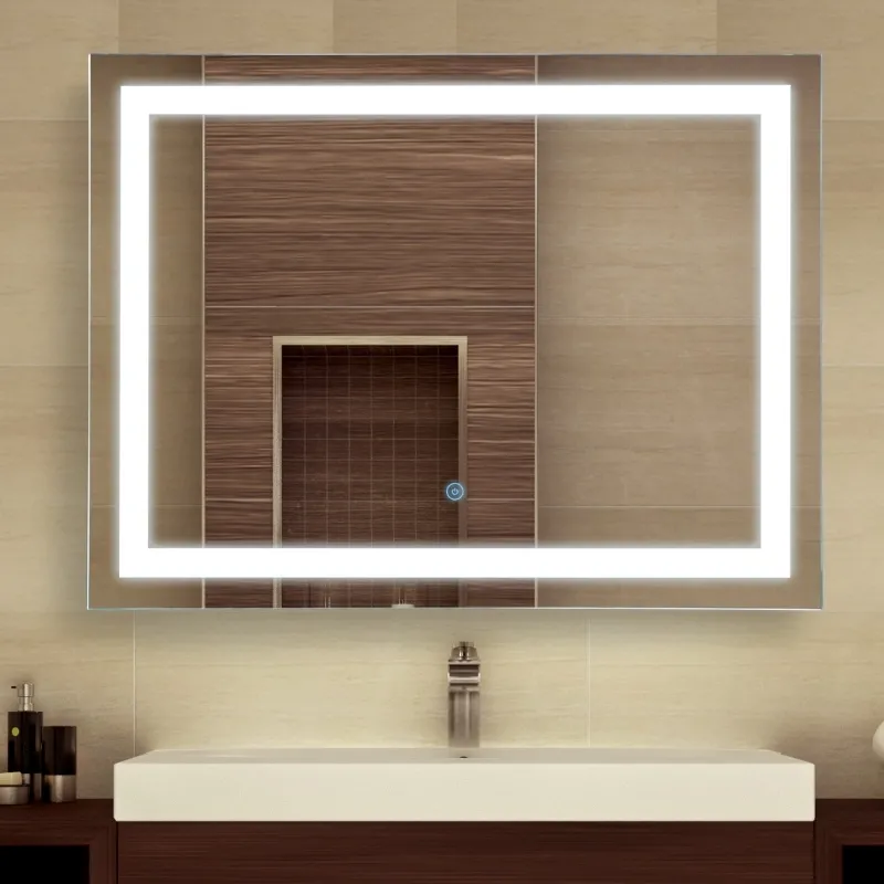 HomCom Touch Activated 2.5" Illuminated Bathroom Vertical Wall Mirror Outline LED Light - Silver