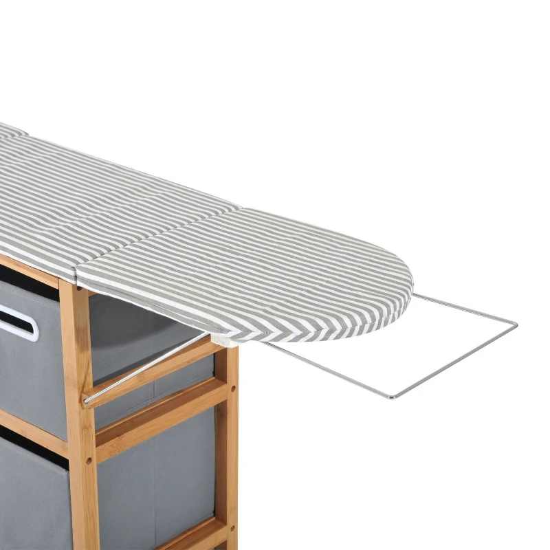 HomCom Collapsible Drop Leaf Ironing Board with Storage Boxes - Grey Stripes