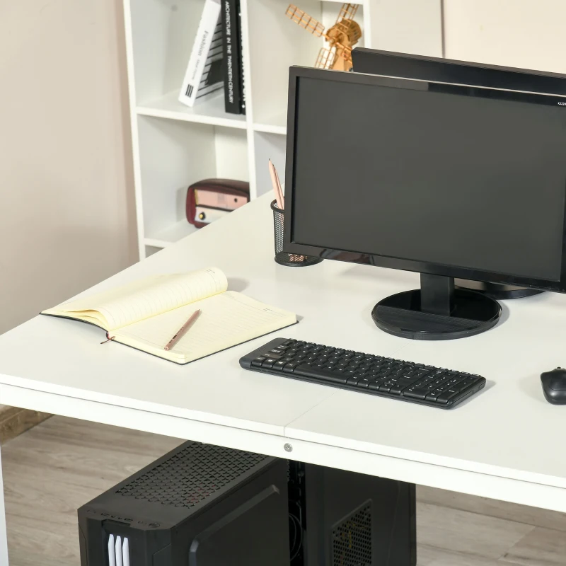 HOMCOM Two Person Computer Desk, 47 x 47" Extra Large Writing Study Desk, Double Workstation for Home Office, White