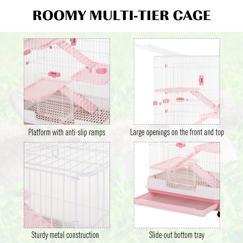 PawHut 6-level Indoor Rabbit Enclosure Small Animal Hutch Pink