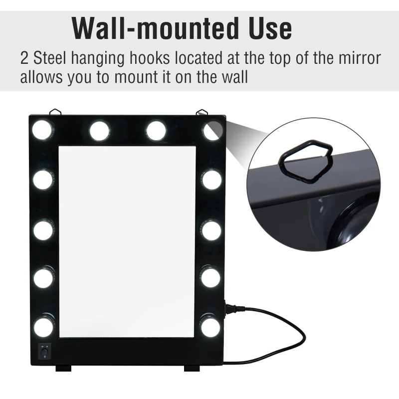HomCom LED Lighted Make-Up Vanity Mirror - Black