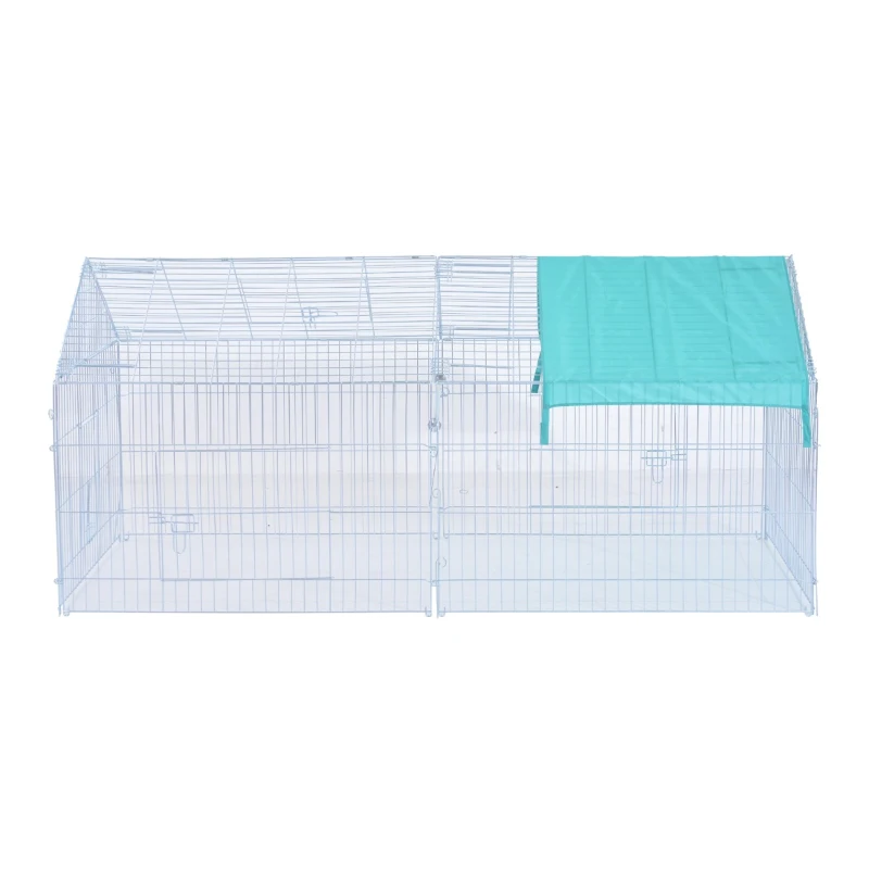 PawHut 86.6" x 40.6" x 40.6" Outdoor Guinea Pig Hutch Small Animal Folding Playpen Rabbit Enclosure w/ Cover - Silver & Green