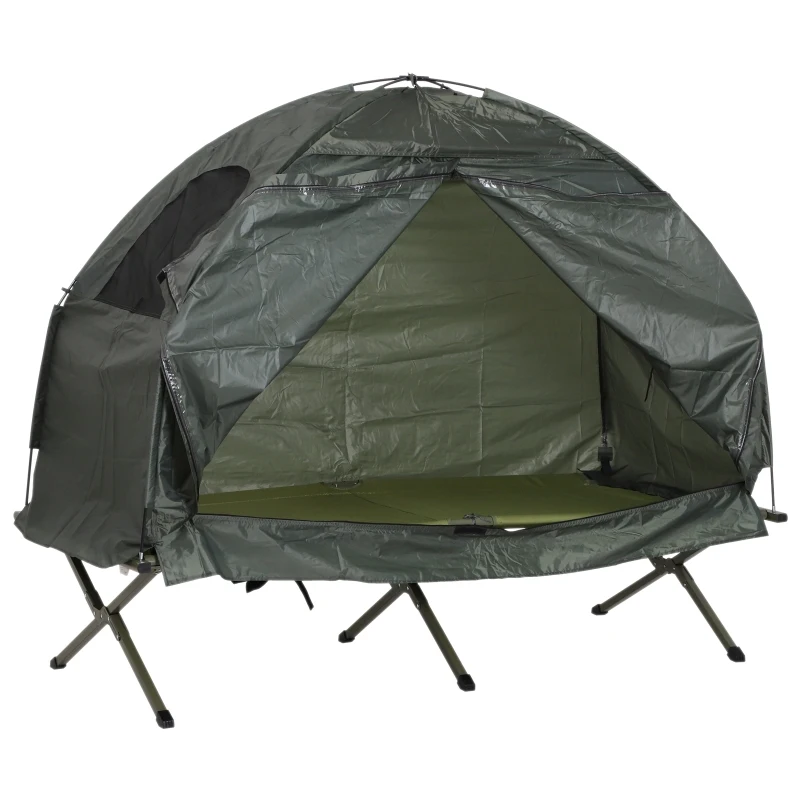 Outsunny Portable 1 Person Raised Camping Tent Cot Combination for Fishing and Hunting - Green