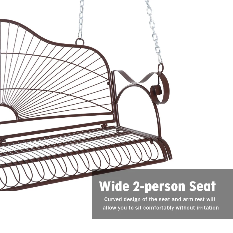 Outsunny Steel 2 Person Patio Porch Relaxation Swing Hanging Chair Bench w/ Chain - Brown