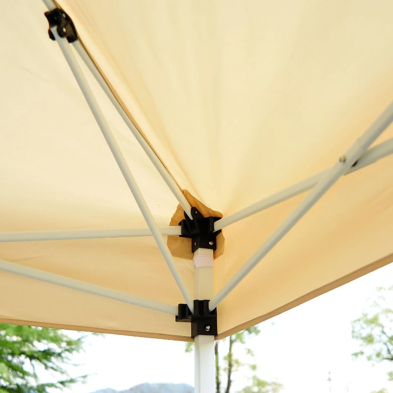 9.7' Square Outdoor Pop-Up Party Tent Patio Gazebo with Netting & Shade Canopy, Tan - Ideal for Gatherings & Events