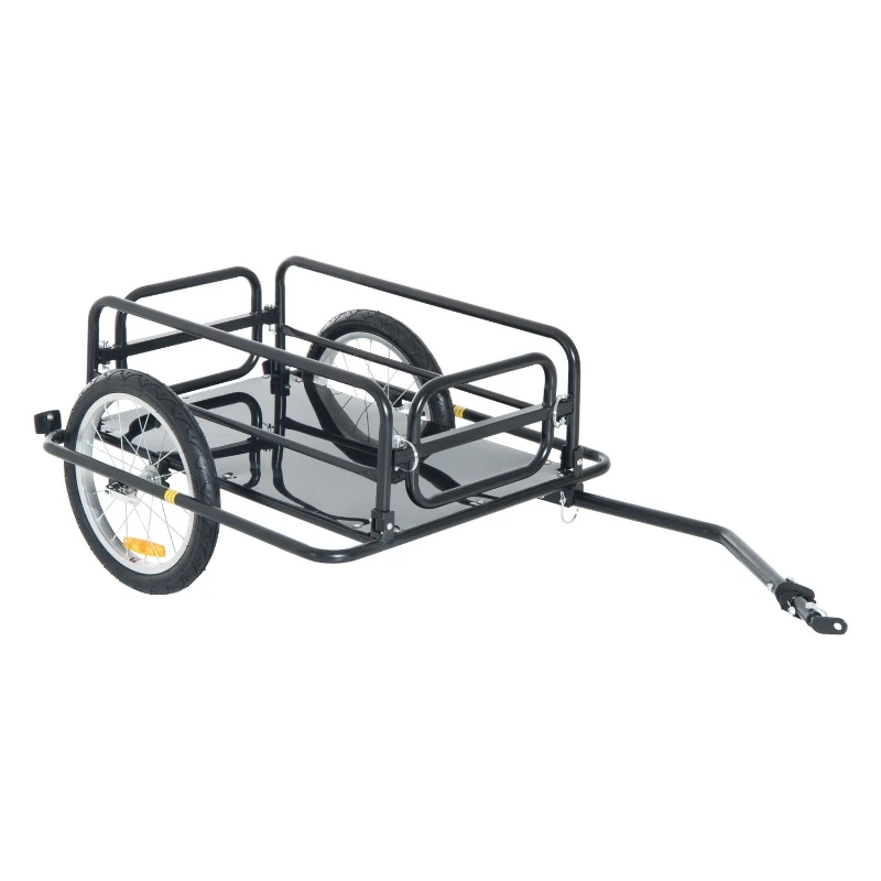 Aosom Camping Cart Outdoor Wanderer Folding Bicycle Storage Cart Cargo and Luggage Trailer with Hitch - Black