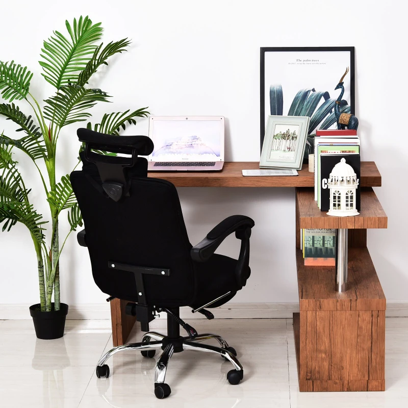 HOMCOM 75" 360 Degree Rotating Corner Computer Desk Modern L-Shaped Home Office Workstation with 2 Storage Shelves, Bookshelf, Walnut Brown