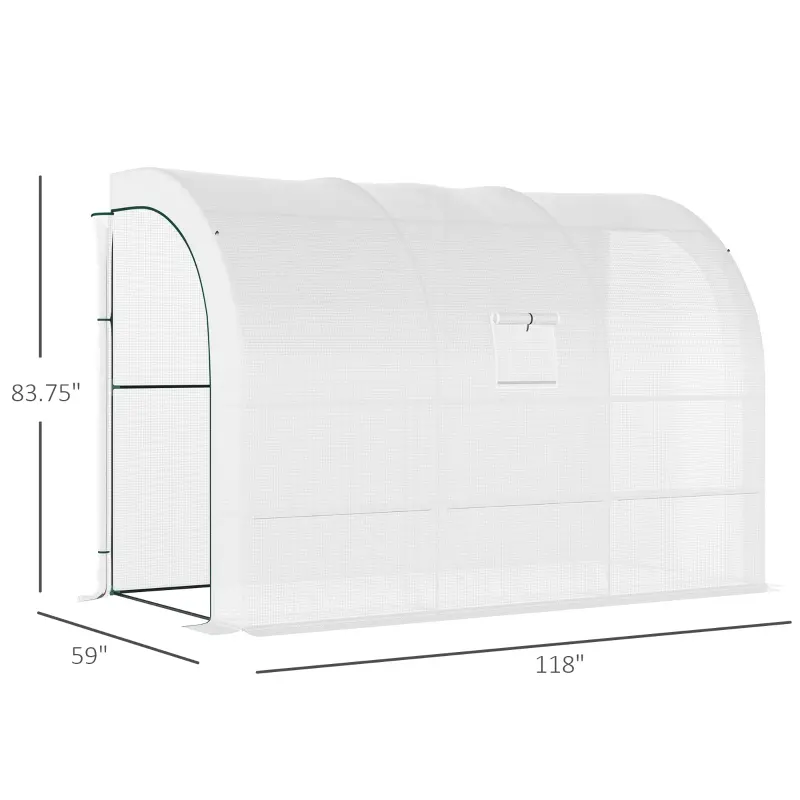 Outsunny 10' x 5' x 7' Outdoor Walk-In Greenhouse, Plant Nursery with Zippered Doors, PE Cover and 3 Wire Shelves, White