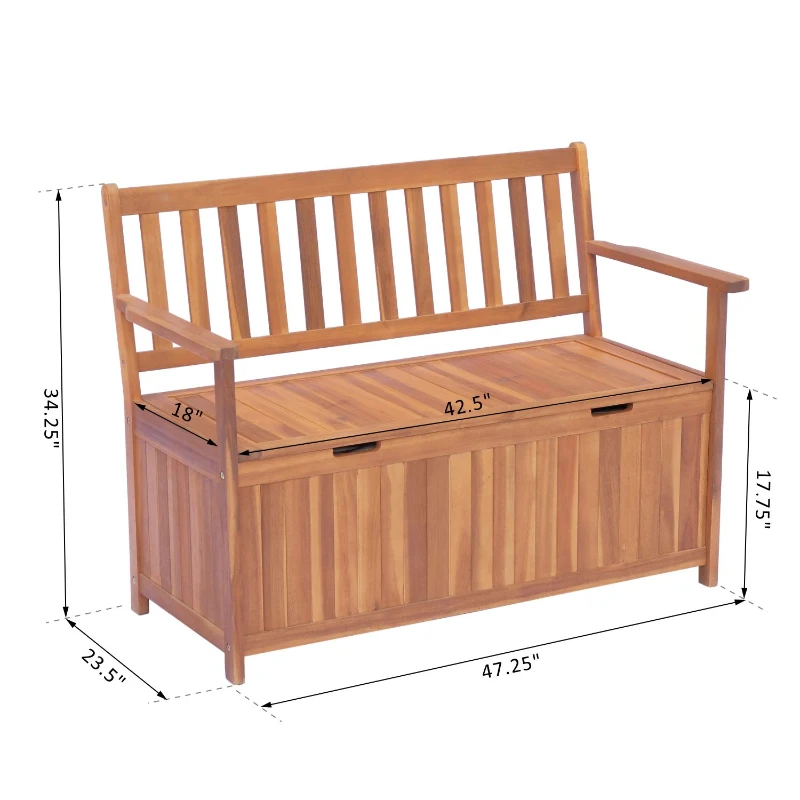 Outsunny 47" 2-Persom Wooden Outdoor Storage Bench with Removable Waterproof Lining