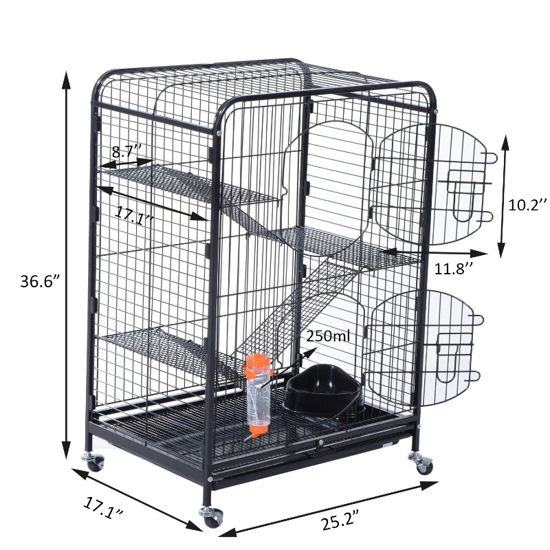 PawHut 37" Mesh 4 Level Portable Indoor Small Animal Pet Habitat Cage Kit - Black