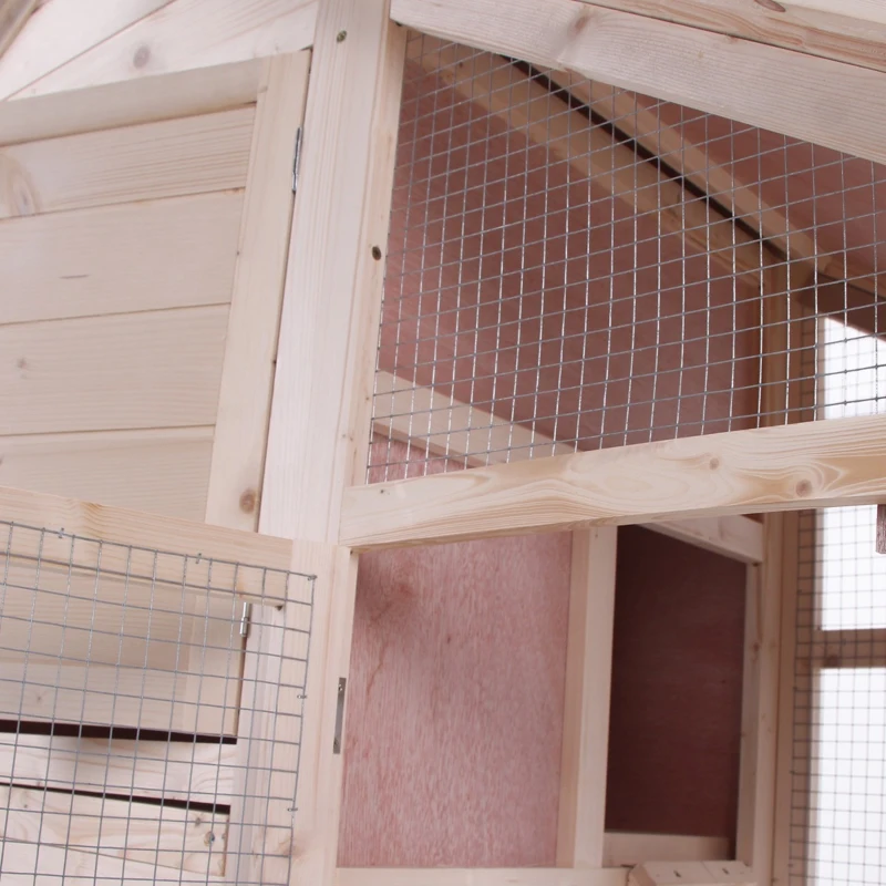 PawHut 55" Wood Double Rabbit Hutch Backyard Cage Small Animal House with Ramp and Outdoor Run