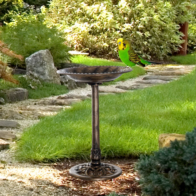 Outsunny 28" Tall Resin Free Standing Garden Pedestal Bird Bath Bowl - Bronze