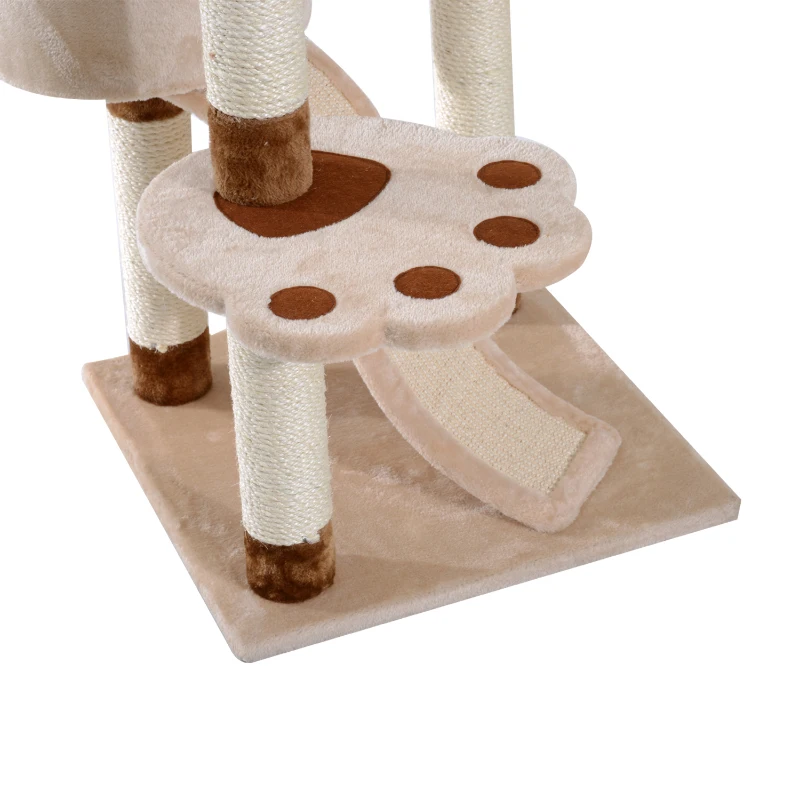 PawHut 57” Sisal Cat Scratcher Tree Tower Interactive Cat Toy With Perches, Cave, Ramp