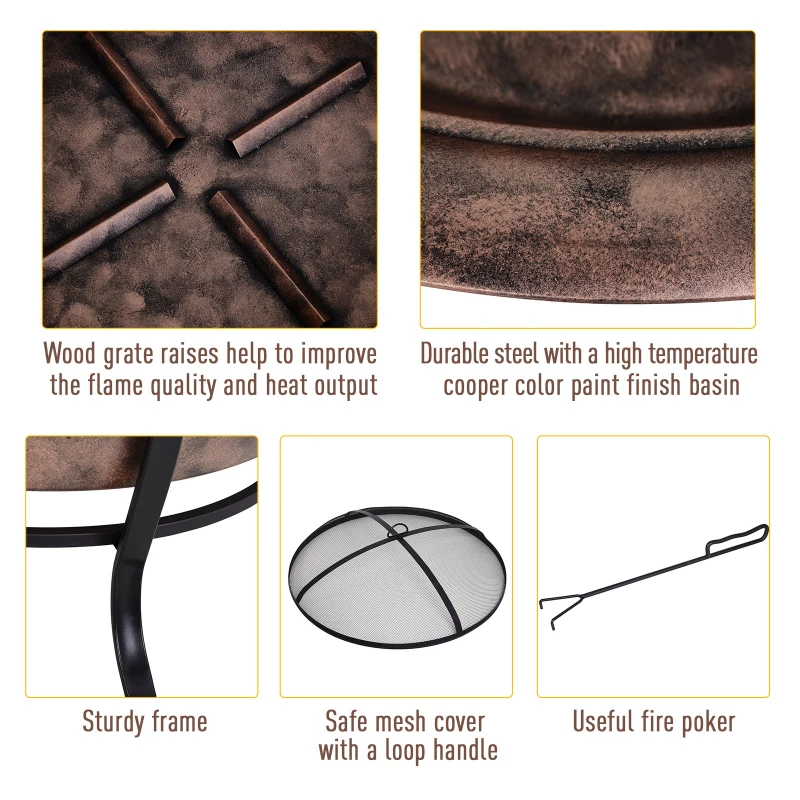 Outsunny Outdoor Copper Color Large Fire Pit w/ Durable Construction for Patio/Backyard