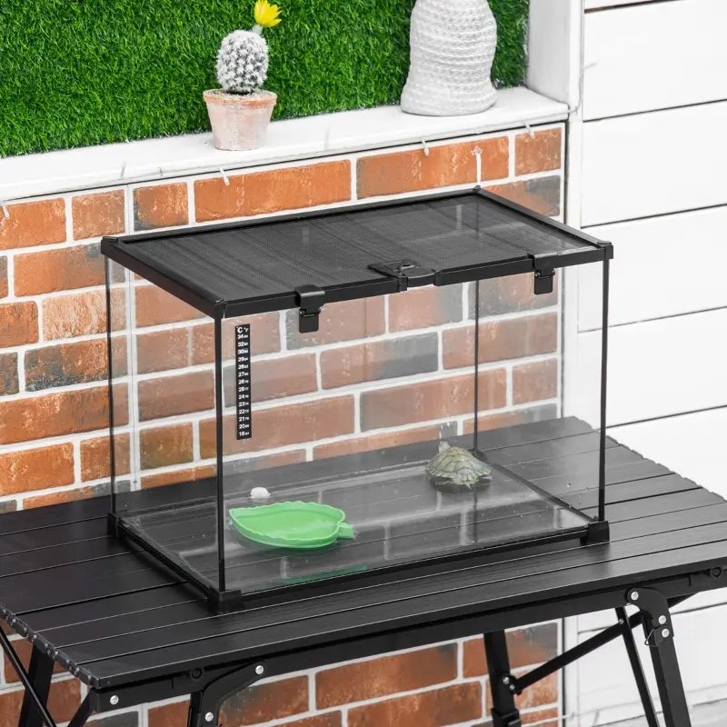 PawHut 14 Gallon Reptile Glass Terrarium Tank, Breeding Box Full View with Visually Appealing Sliding Screen Top for Lizards, Frogs, Snakes, Spiders, 20" x 12" x 14"