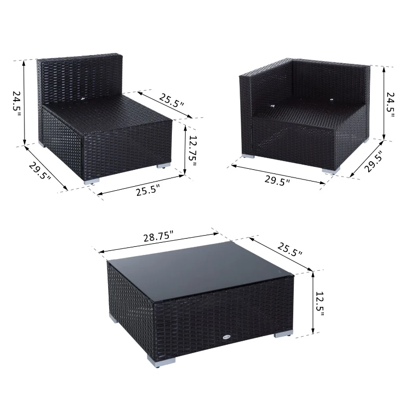 Outsunny 7 Piece Outdoor Rattan Patio Conversation Furniture Set Garden Wicker Cushioned  Sectional Sofa
