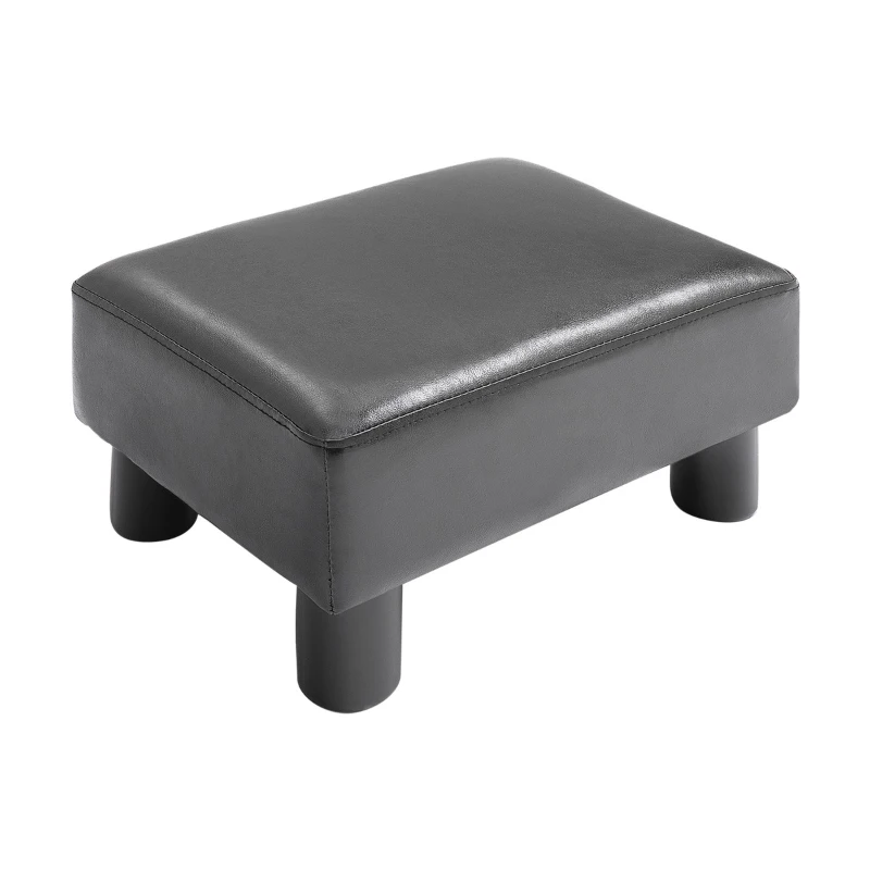 HomCom Portable Faux Leather Cushioned Footrest Stool Ottoman Table Lounge Seat Stepper - Black