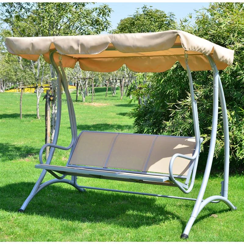 Outsunny Covered Outdoor Patio Swing Bench with Frame, Sand