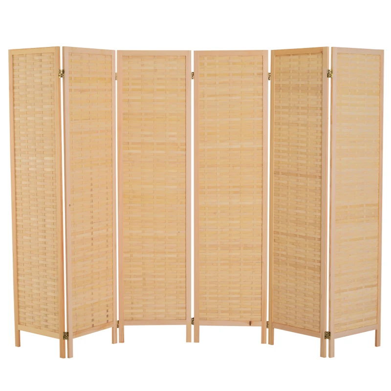 HomCom 6' 6-Panel Bamboo Screen Freestanding Room Divider