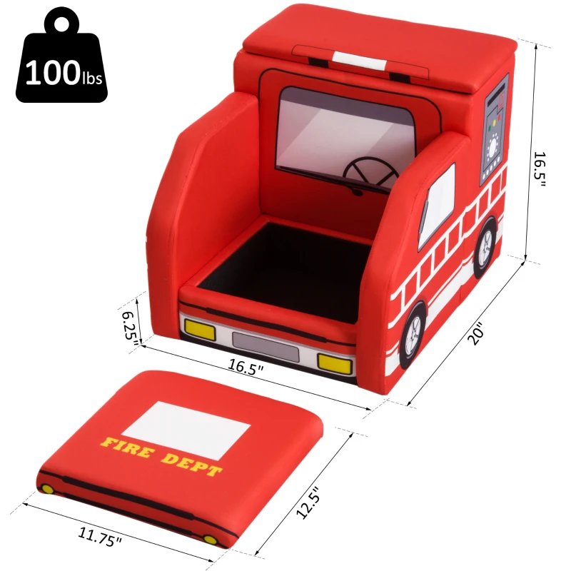 Qaba Kid's Sofa Chair Fire Truck Shape Storage Box 17" Multi Spandex Storage Sofa Chair - Fire Engine