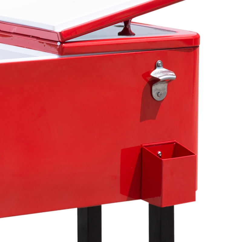 Outdoor Rolling Cooler Cart, 80 Quart Portable Patio Party Ice Chest with Wheels, Steel Construction, Red