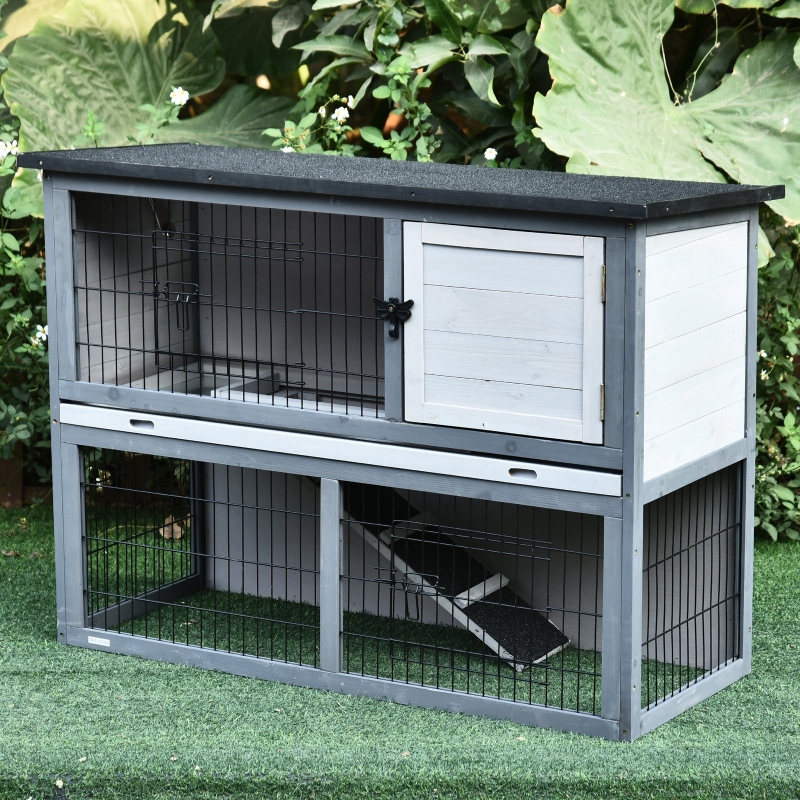 PawHut Rabbit Hutch 2tier Wooden Double Rabbit Hutch House Great for