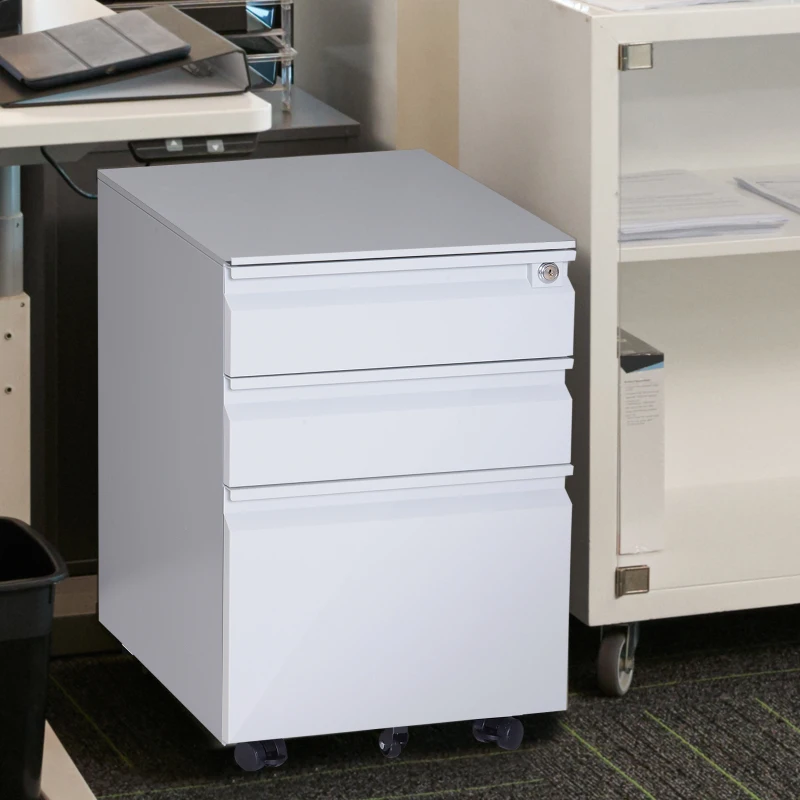 HomCom 24" Steel 3 Drawer Locking File Cabinet on Wheels - Grey