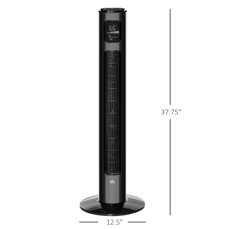 HOMCOM 38" Bedroom Tower Fan with Aroma Diffuser, 70掳 Oscillating, 3 Speeds, 12H Timer, Remote Control, Black