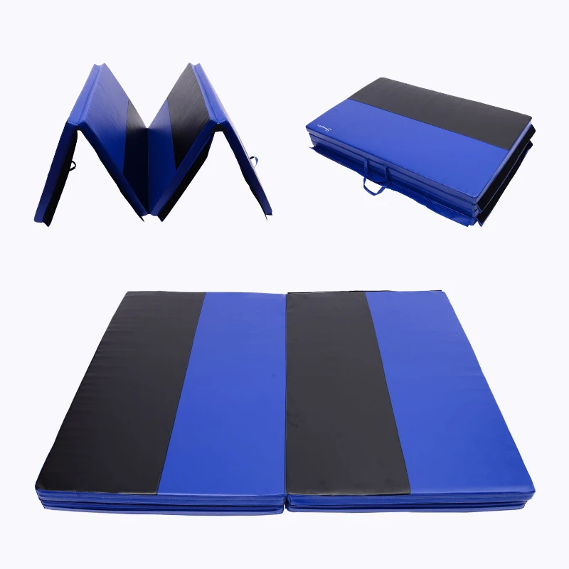 Soozier 6' x 4' x 2" PU Leather Folding Gymnastics / Martial Arts Mat - Blue / Black