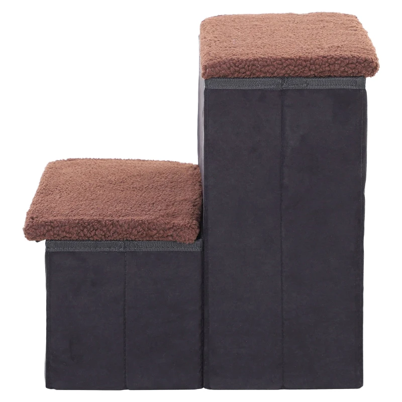Open Box PawHut 2 Step Foldable Pet Stairs for Small Dogs  Suede Fleece  16" L x 16" H Black